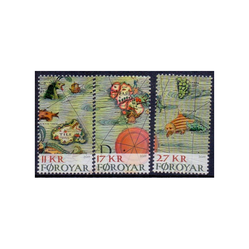 Færøerne. 2019. Olaus Magnus carta. AFA nr. 931-33 ** , Postfrisk stemplet FDC