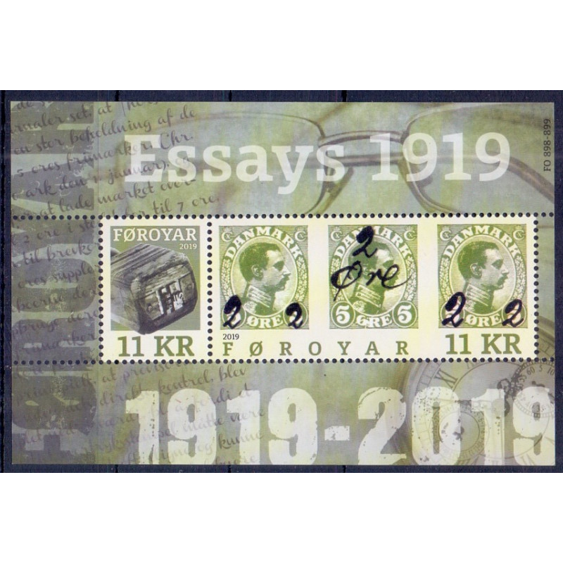 Færøerne. 2019. Færøernes første frimærke, miniark. AFA nr. 930 ** , Postfrisk stemplet FDC
