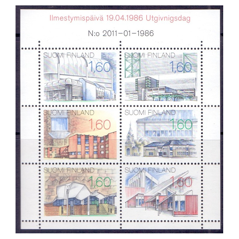 Finland. 1986. Arkitektur, sammentryk. AFA nr. 989-94 **   , postfrisk stemplet FDC