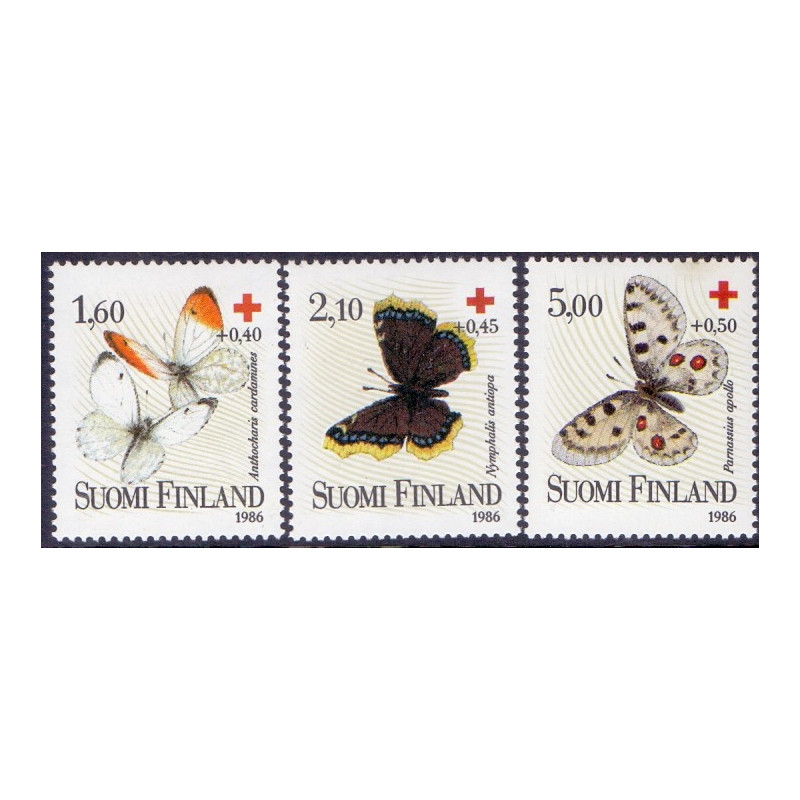 Finland. 1986. Røde Kors, sommerfugle. AFA nr. 995-97 **   , postfrisk stemplet FDC