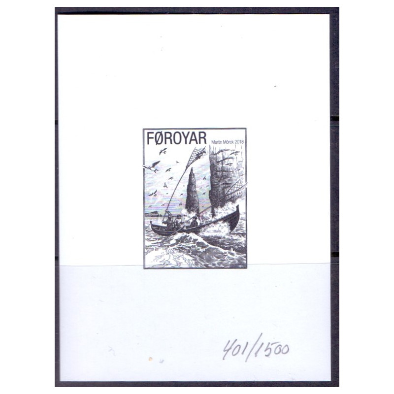 Færøerne. 2018. Fuglefangst, Sorttryks-miniark. (AFA nr 908)