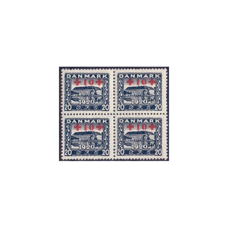 1921. Røde Kors +10/20 Øre, 4-blok. AFA nr. 121 **