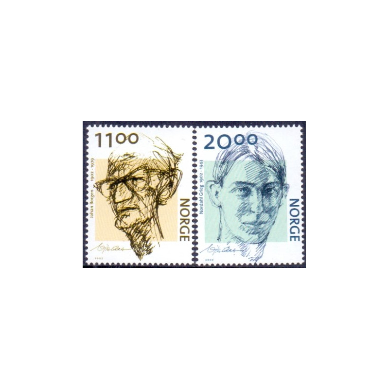 Norge. 2002. Johan Borgen og Nordahl Grieg, AFA nr. 1424-25 **  stemplet postfrisk FDC