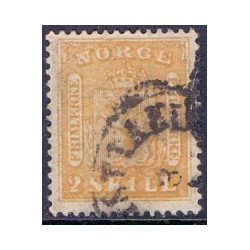 Norge. 1863-66. 2 Sk. Gul, AFA nr 6 * st. stemplet postfrisk