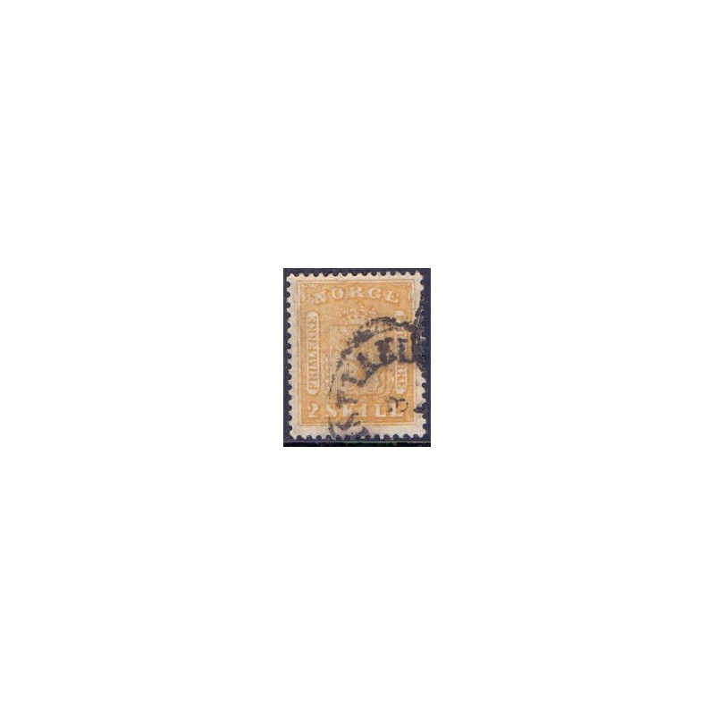 Norge. 1863-66. 2 Sk. Gul, AFA nr 6 * st. stemplet postfrisk