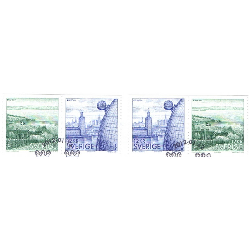 Sverige 2012. Europamærker / CEPT. AFA nr. 2821-22 postfriske parstykker stemplet  hæfte FDC parstykkke