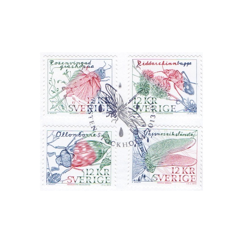 Sverige 2013. Indsekter. AFA nr. 2878-81 postfrisk stemplet  hæfte FDC parstykkke