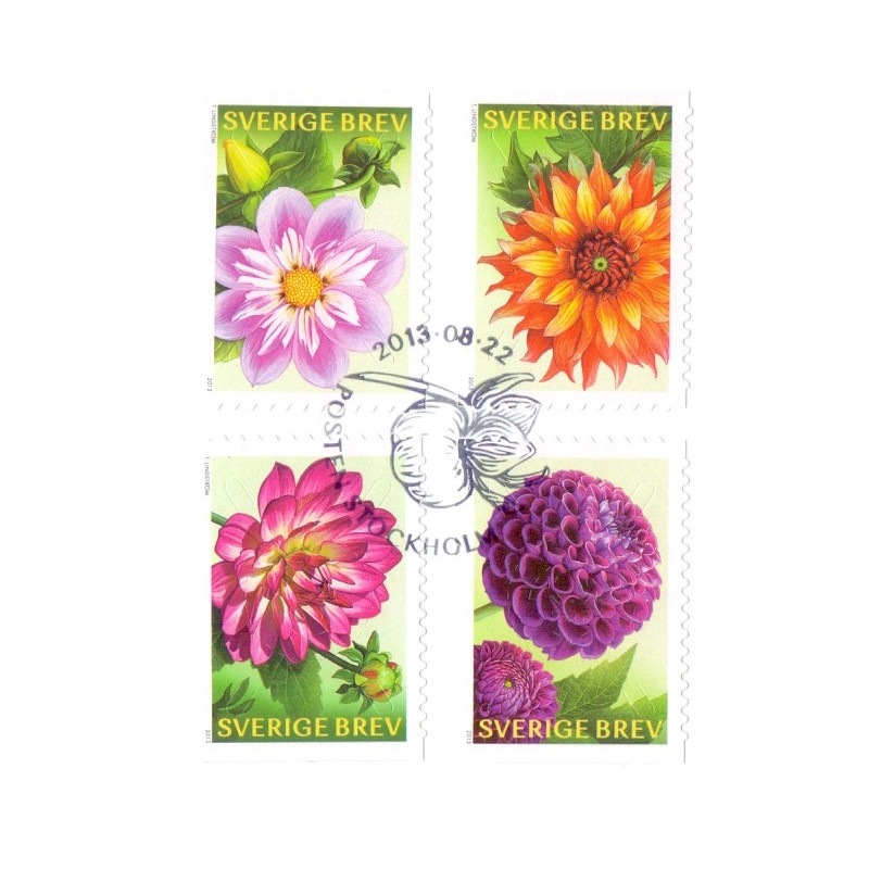 Sverige 2013. Dahlia. AFA nr. 2914-17, postfrisk  stemplet  hæfte FDC parstykkke
