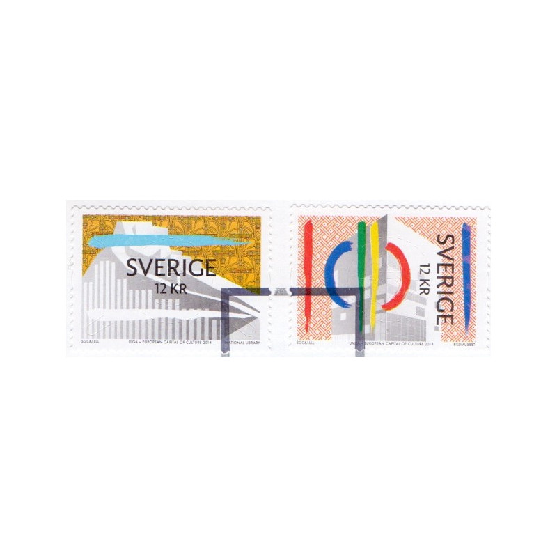 Sverige 2014. Årets kulturhovedstæder. AFA nr. 2942-43, postfrisk stemplet  hæfte FDC parstykkke