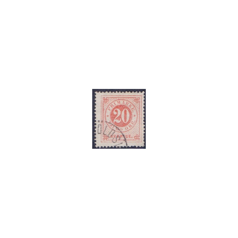 Sverige. 1872. Ringtype 20 Øre. Lysorange. AFA nr. 22a **, postfrisk stemplet FDC st,