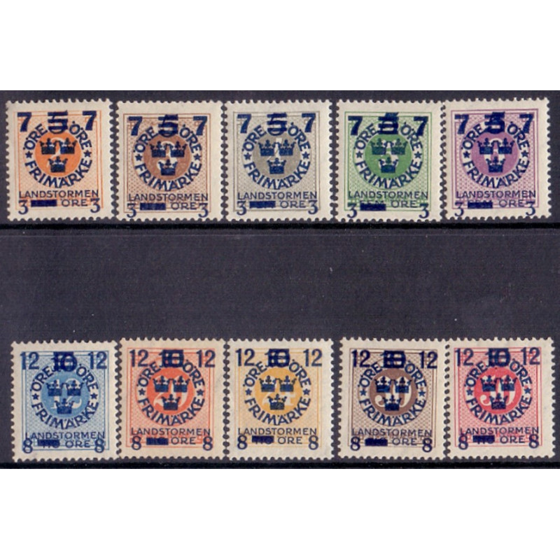 Sverige. 1918. Landestorm III. komplet sæt. AFA nr. 111-120 ** (10)   postfrisk stemplet FDC st,