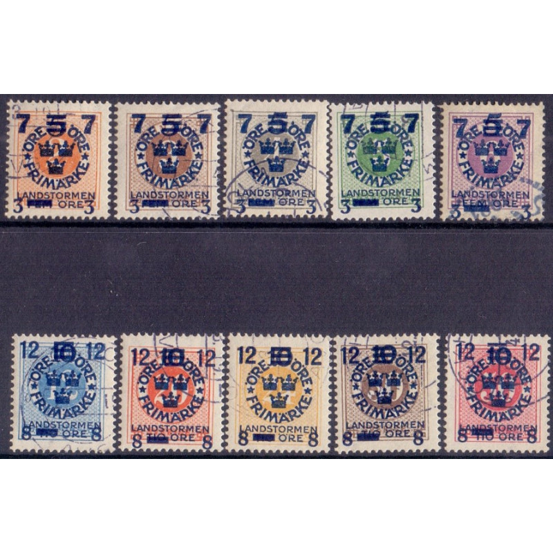 Sverige. 1918. Landestorm III. komplet sæt. AFA nr. 111-120 ** (10)   postfrisk stemplet FDC st,