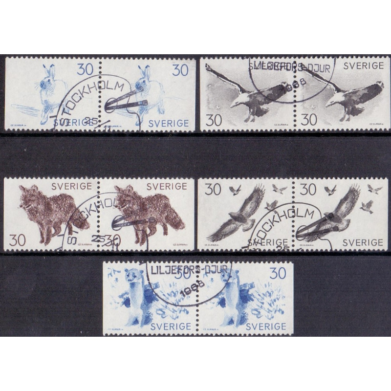 Sverige. 1968. Dyremalerier af Bruno Liljefors. AFA nr. 627Cv-631Ch ** (5 par)    postfrisk stemplet FDC st,