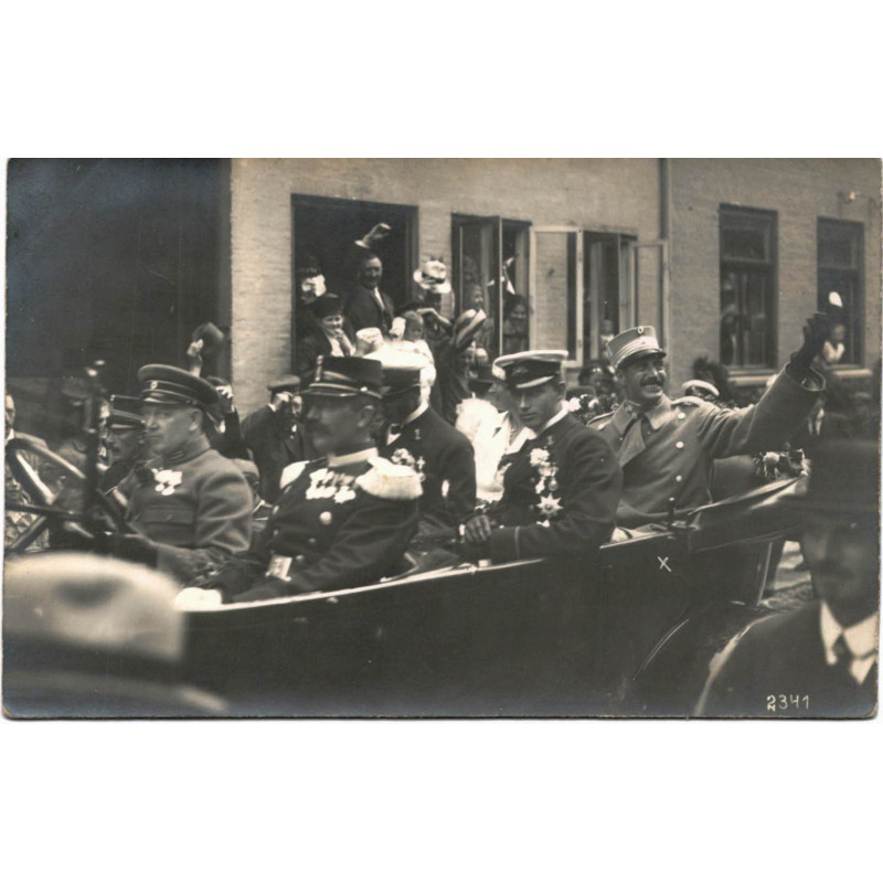 Royal. Kong Christian. Kongens i bil, Genforeningsfesten. Genforeningsdagen 1920. (Fotokort)