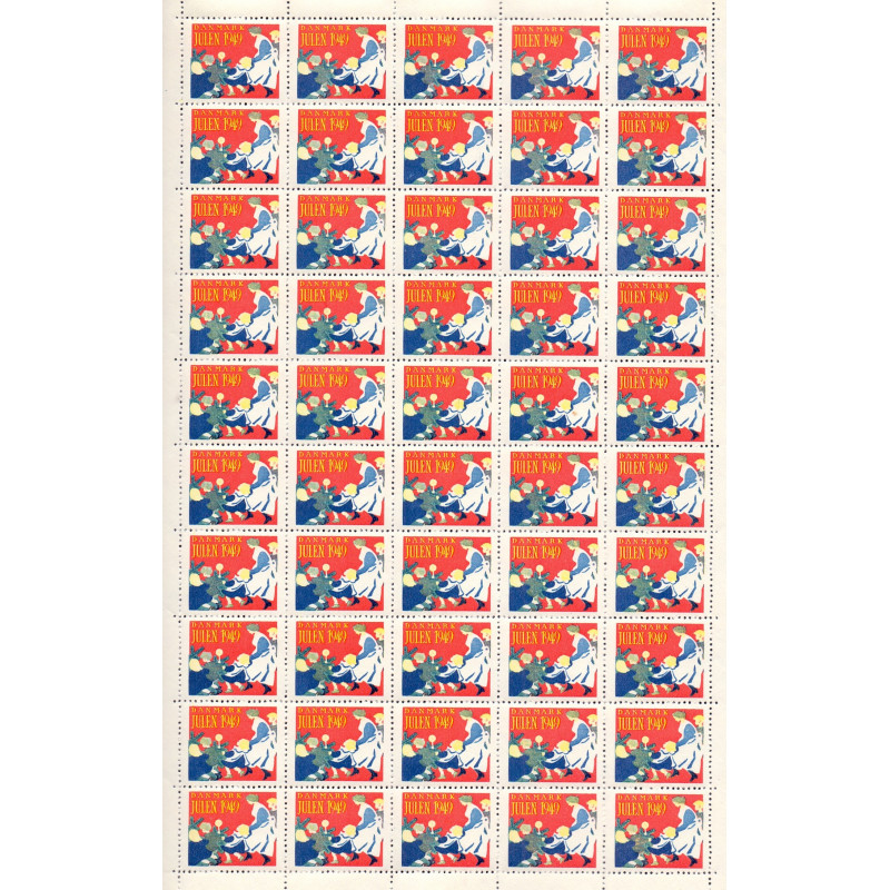 Danmark julemærke 1949 i helark ufoldet, foldet **/*