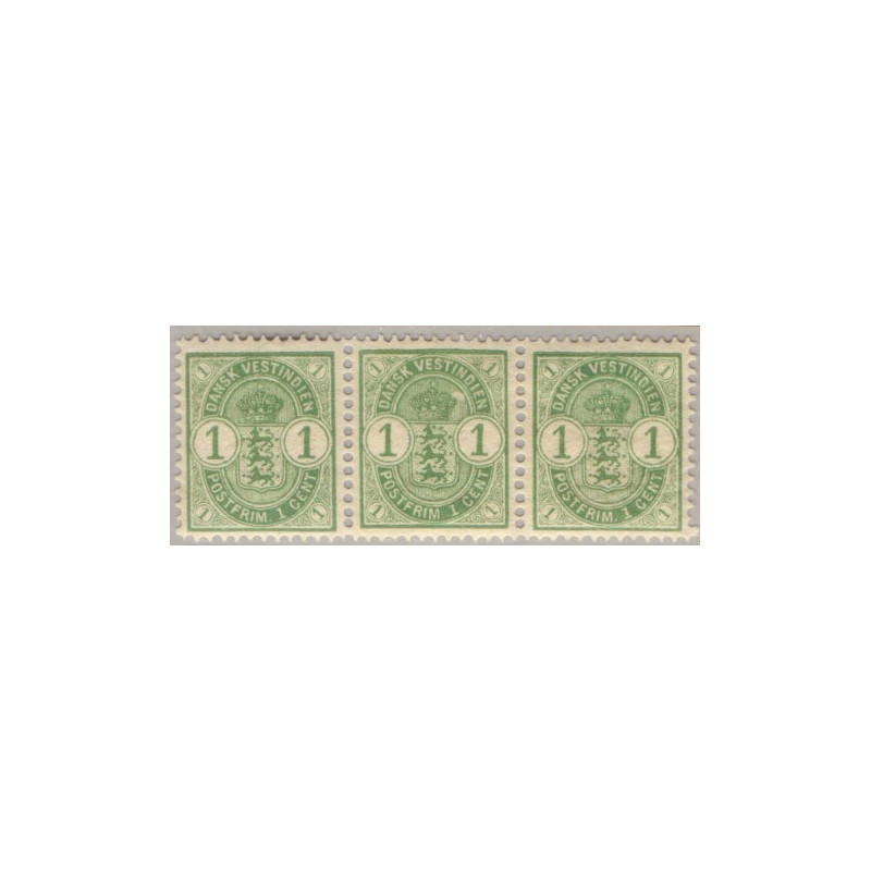 DWI. 1900. 1 cent grøn. 3-stribe med hvid plet ved krone. AFA nr 16 *