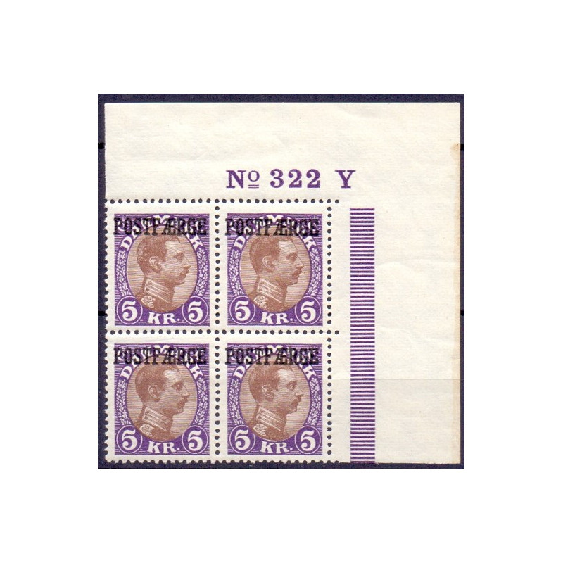 Danmark. Postfærge. 1941. 5 kr, marginal 4-blok (322 Y). AFA nr. 23 **