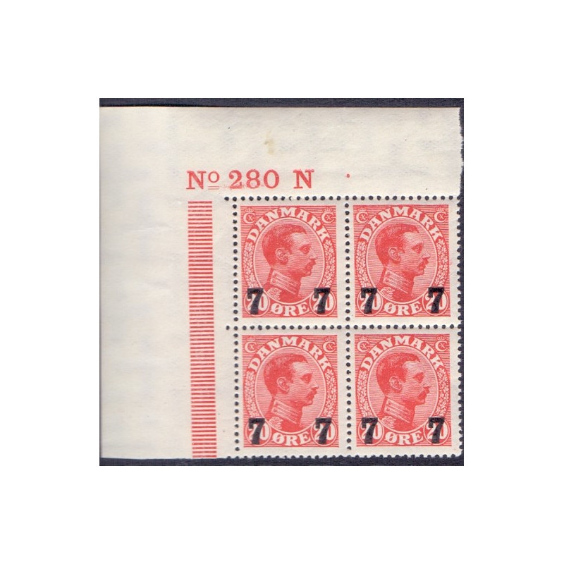 1927. 7/20 Øre,Prov. marginal 4-blok. nr. 280 N AFA nr. 175 **