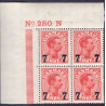 1927. 7/20 Øre,Prov. marginal 4-blok. nr. 280 N AFA nr. 175 **