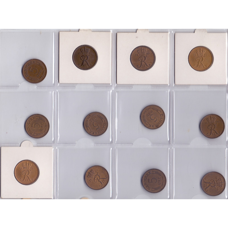 5 Øre  Fred. IX. 1960-1972 Bronce, ialt 12 stk