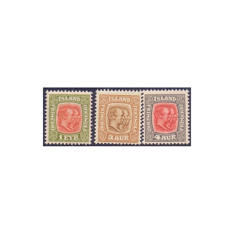 Island. 1907. Dobbelt konger AFA nr. 48-50 **   postfrisk st. stemplet FDC