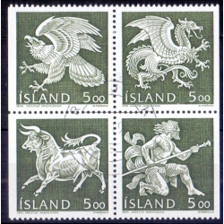 Island. 1990. De fire skytsånder i islands våben, i 4-blok. AFA nr. 713-20 **  postfrisk st. stemplet FDC