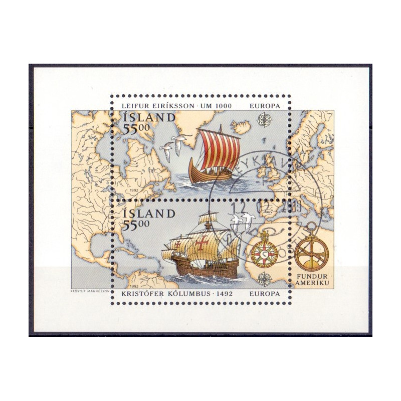 Island. 1992, Europamærker / CEPT, i miniark. AFA nr. 757 ** postfrisk st. stemplet FDC
