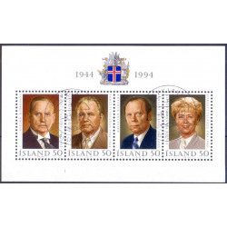 Island. 1994. Islandske præsidenter, i miniark. AFA nr. 798 **   postfrisk st. stemplet FDC