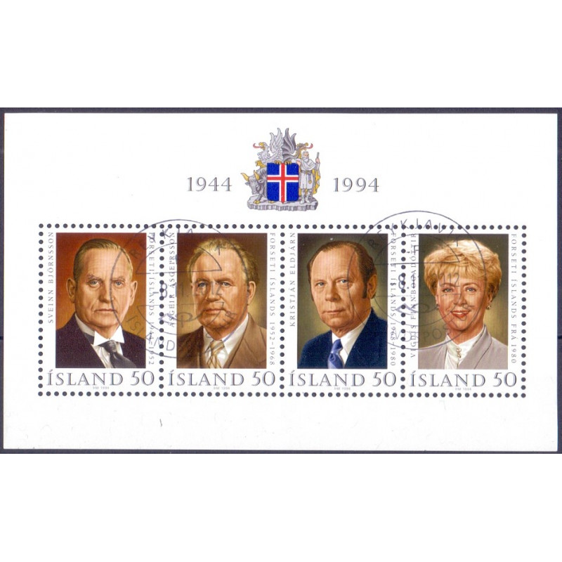 Island. 1994. Islandske præsidenter, i miniark. AFA nr. 798 **   postfrisk st. stemplet FDC