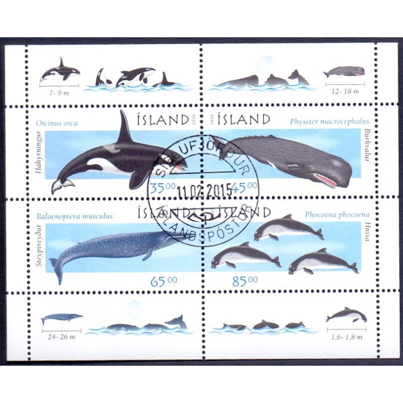 Island. 1999. Havpattedyr, i miniark. AFA nr. 890-93 ** postfrisk st. stemplet FDC