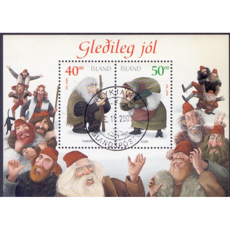 Island. 2000. Julefrimærker, i miniark AFA nr. 954-55 **   postfrisk st. stemplet FDC
