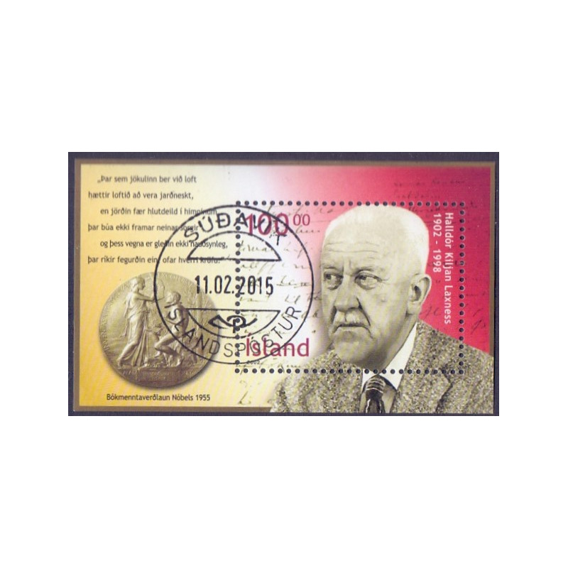 Island. 2002. Nobelpristager Halldor Laxness, i miniark. AFA nr. 988 **   postfrisk st. stemplet FDC