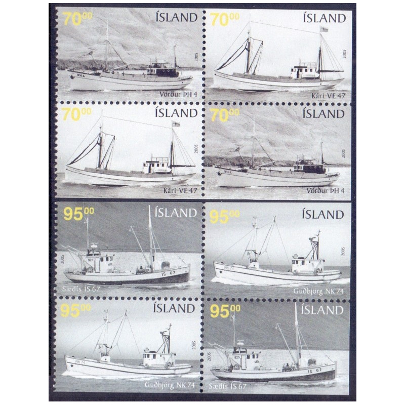Island. 2005. Gamle fiskerbåde i sammentryk. AFA nr 1080Co-83Cn **   stemplet FDC
