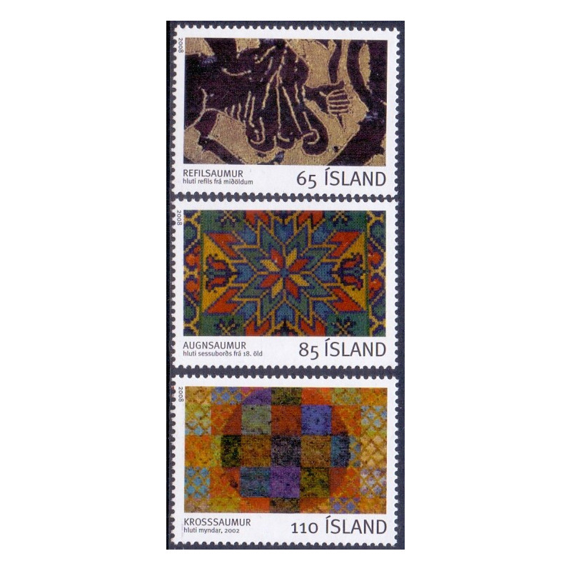 Island. 2008. Islandsk broderi. AFA nr. 1172-74 **     stemplet FDC