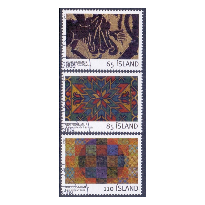 Island. 2008. Islandsk broderi. AFA nr. 1172-74 **     stemplet FDC