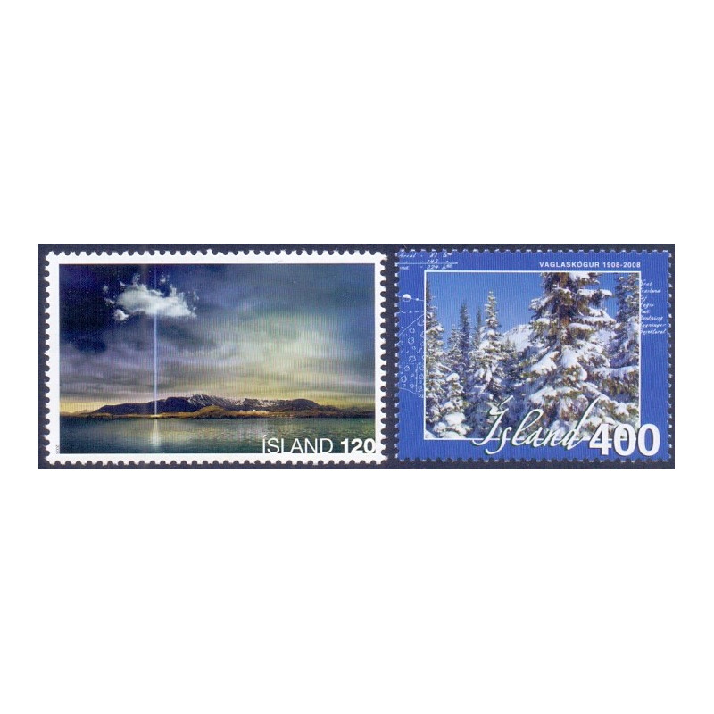 Island. 2008. Fredssøjlen og Skovbeplantning. AFA nr. 1193-94 **    stemplet FDC