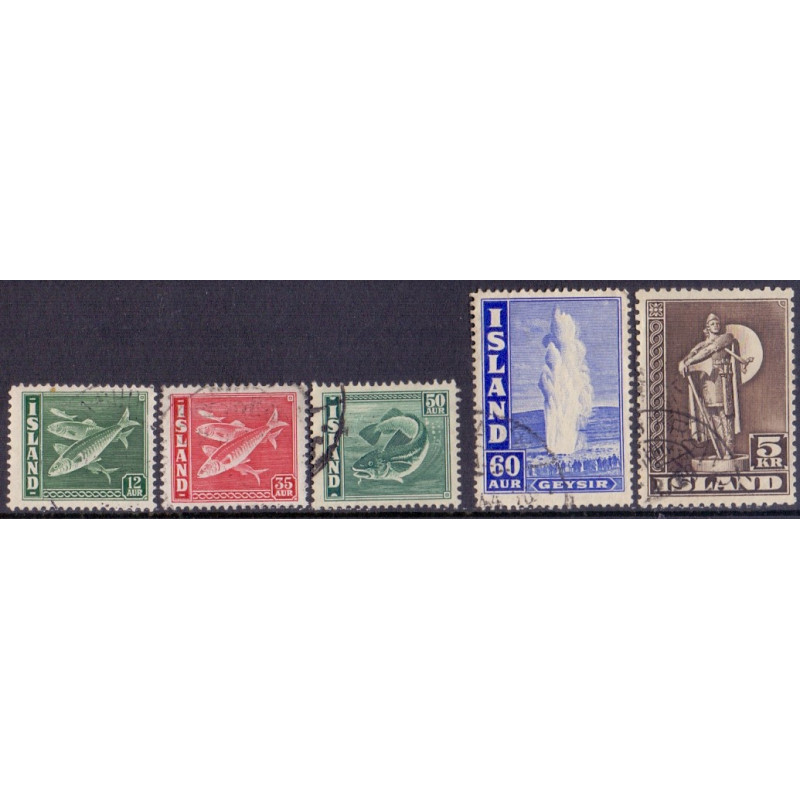 Island. 1943. Sluppleringsværdier. AFA nr. 227-31 st. **  postfrisk st. stemplet FDC