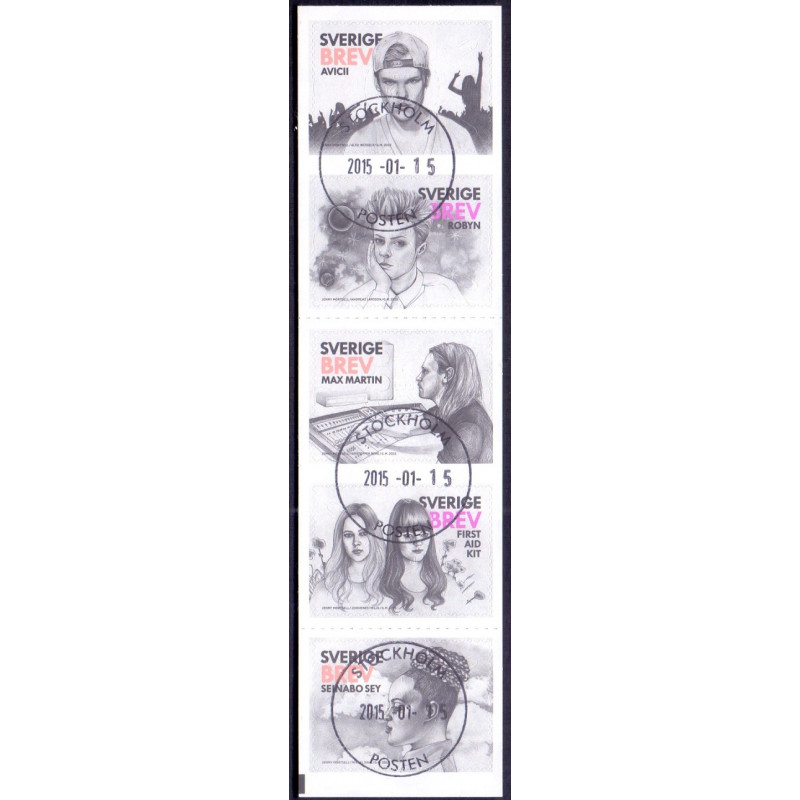Sverige 2015. Svensk popexport. AFA nr. 2997-3001 postfrisk   stemplet  hæfte FDC parstykkke