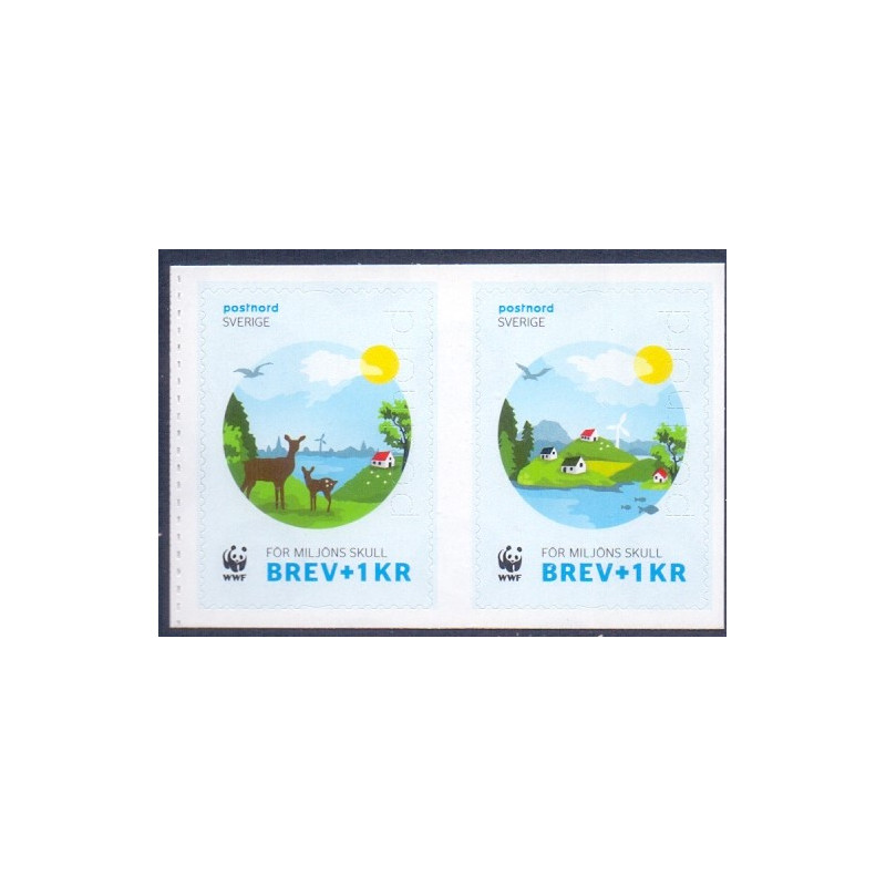 Sverige 2015. Verdensnaturfonden WWF. AFA nr. 3018-19 postfrisk  stemplet  hæfte FDC parstykkke