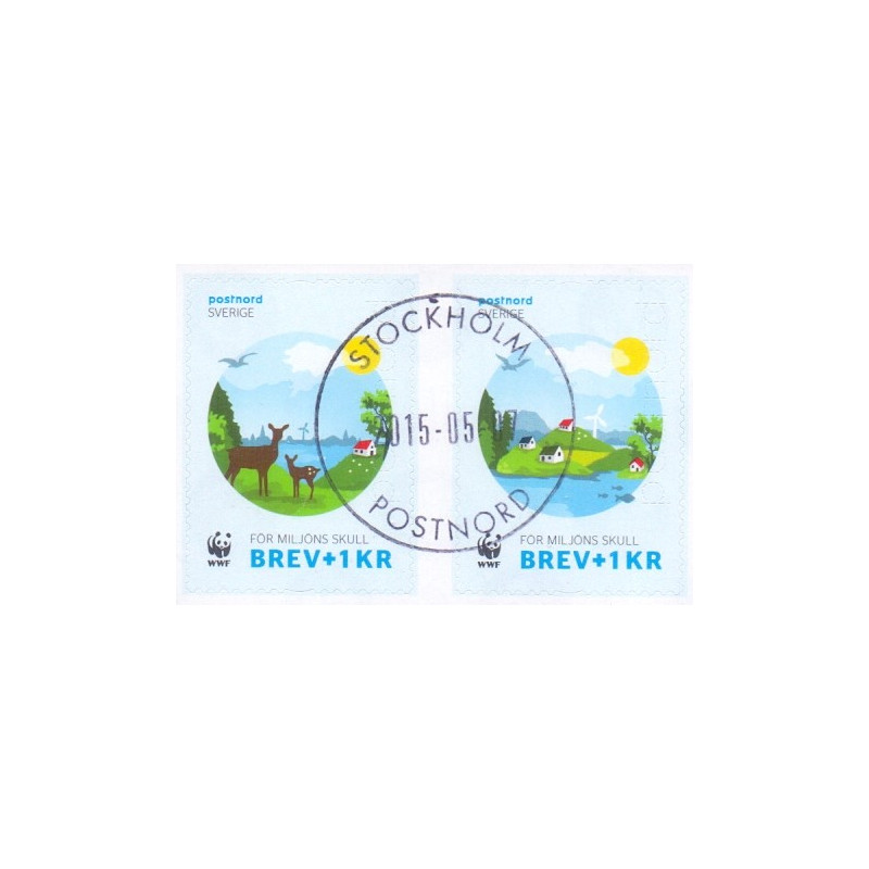 Sverige 2015. Verdensnaturfonden WWF. AFA nr. 3018-19 postfrisk  stemplet  hæfte FDC parstykkke