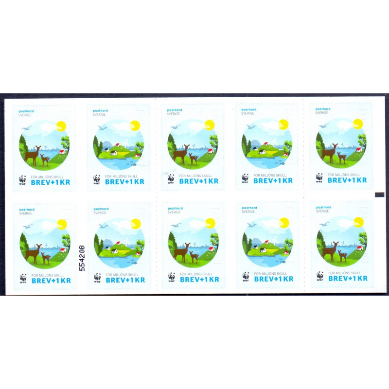 Sverige 2015. Verdensnaturfonden WWF. AFA nr. 3018-19 postfrisk 10 stribe  stemplet  hæfte FDC parstykkke