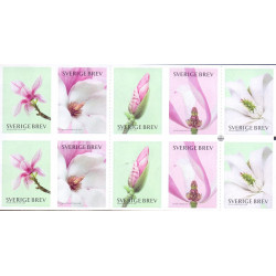Sverige 2015. Magnolier. AFA nr. 3021-25 i postfrisk hæfte stemplet  hæfte FDC parstykkke