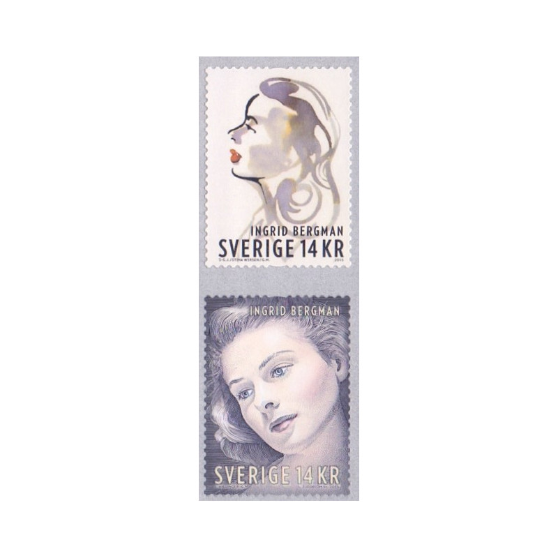 Sverige 2015. 100 året for Ingrid Bergman. AFA nr. 3031-32 postfrisk    stemplet  hæfte FDC parstykkke