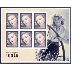 Sverige 2015. 100 året for Ingrid Bergman. miniark AFA nr. 3033 postfrisk    stemplet  hæfte FDC parstykkke