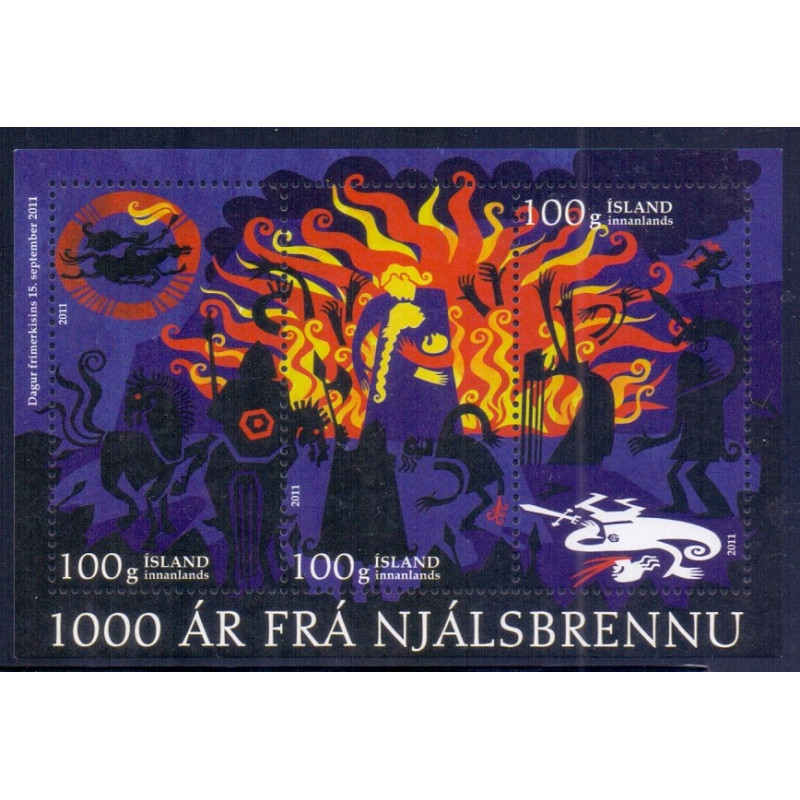 Island. 2011. Njals Saga, miniark. AFA nr. 1313 **     stemplet FDC