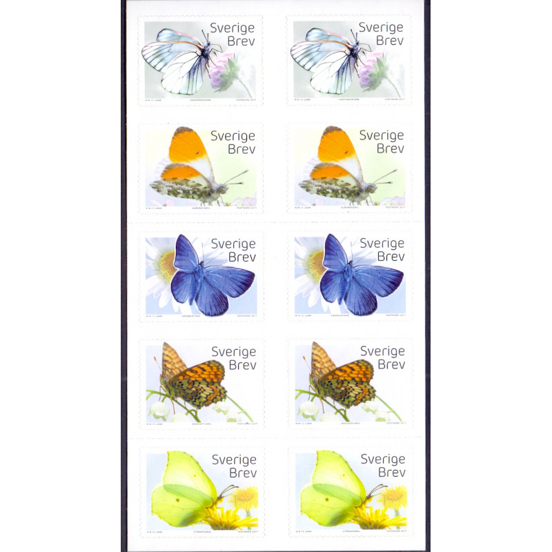 Sverige 2017. Sommerfugle. AFA nr. 3129-33 **    , stemplet FDC, (o)