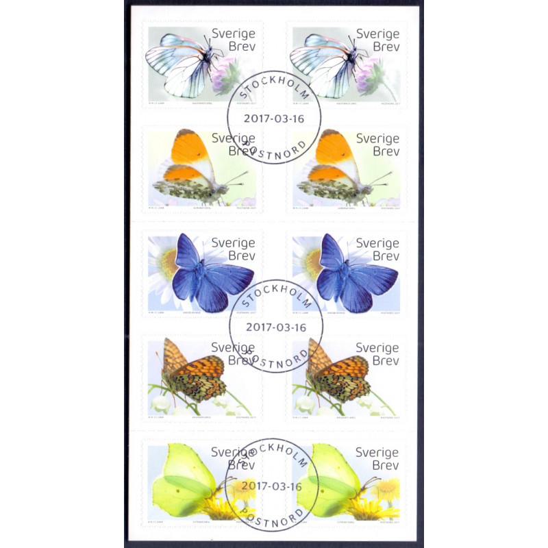 Sverige 2017. Sommerfugle. AFA nr. 3129-33 **    , stemplet FDC, (o)