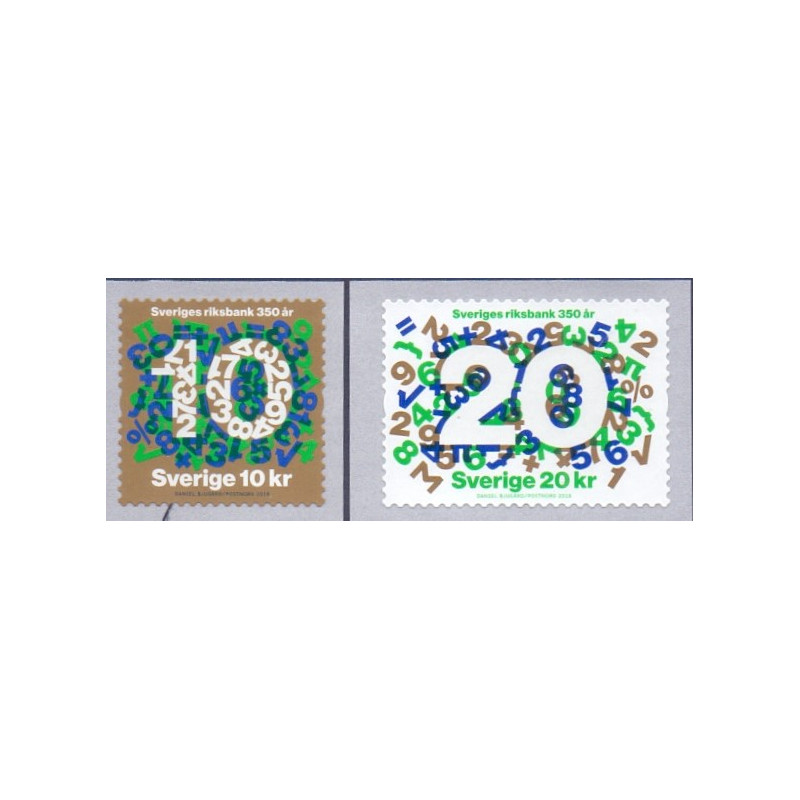Sverige 2018. 350-året for Rigsbanken. AFA nr. 3183-84 **  , stemplet FDC, (o)