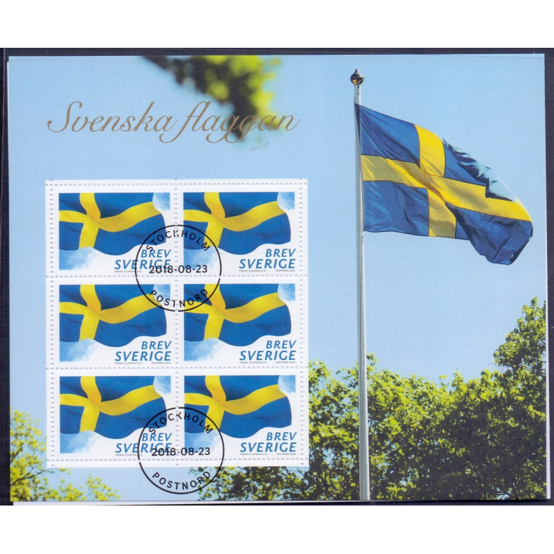 Sverige 2018. Sveriges Flag, i miniark. AFA nr. 3205B **  , stemplet FDC, (o)
