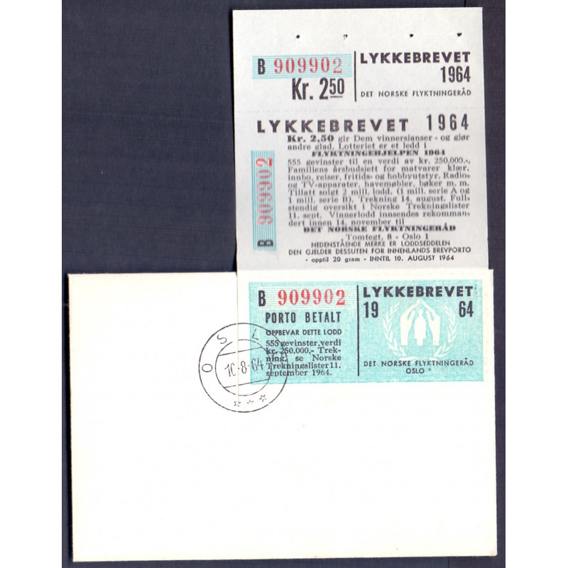 Lykkebrev 3 dele på lille kuvert stemplet OSLO 10-8-64